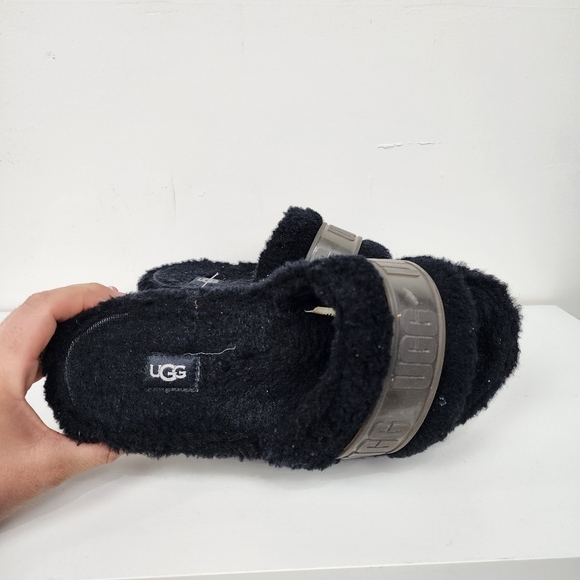 UGG Fluffita Black Fuzzy Slide Sandals, Size 8 - Picture 6 of 8
